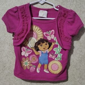 Dora the Explorer Pink Tee Shirt Glitter Floral Faux Shrug Size 3T